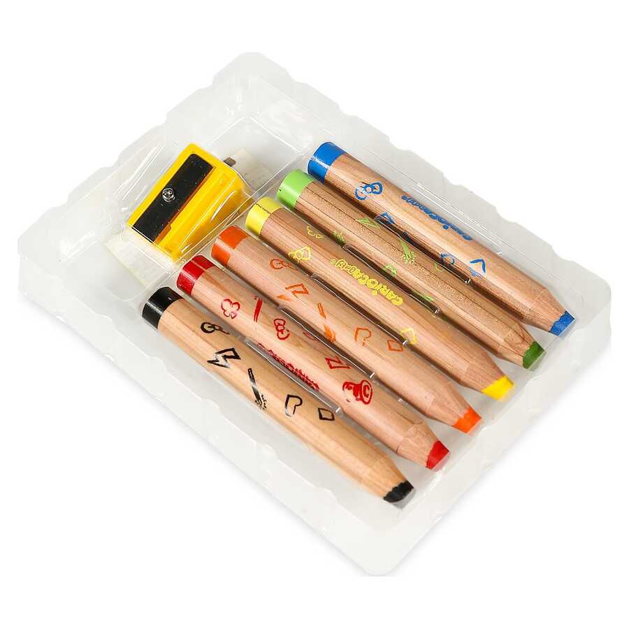 Carioca Jumbo Bebek Ahşap Gövdeli Boya Kalemi 3in1 6'Lı Kalemtraş Hediyeli+1 Yaş