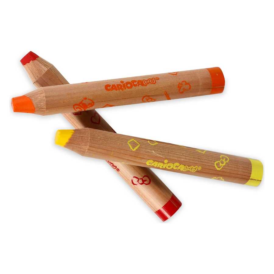 Carioca Jumbo Bebek Ahşap Gövdeli Boya Kalemi 3in1 6'Lı Kalemtraş Hediyeli+1 Yaş