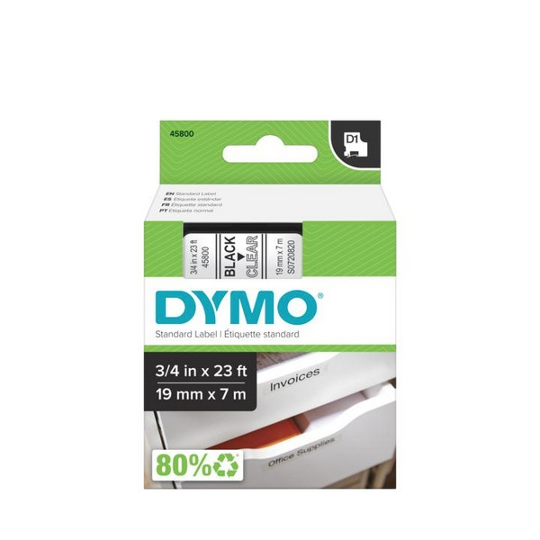 Dymo 45800 D1 Yedek Şerit 19Mmx7Mt ŞeffafSiyah