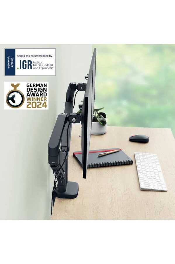Leitz 6537 Ergo Yerden Tasarruf Sağlayan İkili Monitör Kolu Koyu Gri (65370089)