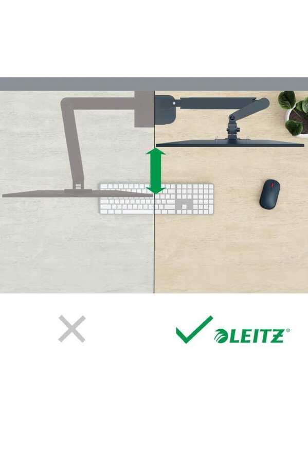 Leitz 6537 Ergo Yerden Tasarruf Sağlayan İkili Monitör Kolu Koyu Gri (65370089)