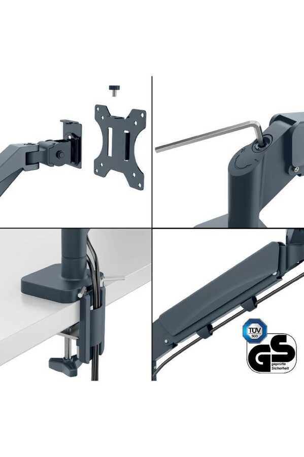 Leitz 6537 Ergo Yerden Tasarruf Sağlayan İkili Monitör Kolu Koyu Gri (65370089)