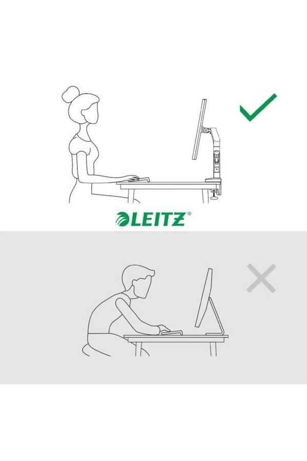 Leitz 6537 Ergo Yerden Tasarruf Sağlayan İkili Monitör Kolu Koyu Gri (65370089)