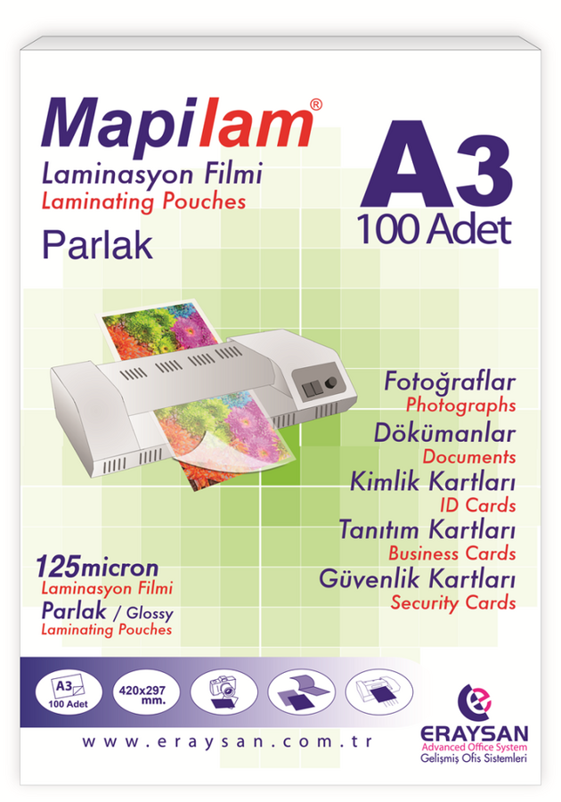 Mapilam 125Mic A3 426X303mm Parlak Lam.100'Lü