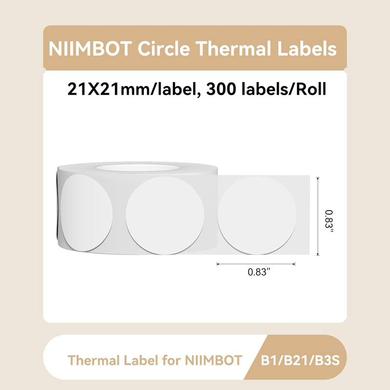 NiiMbot 21x21mm Yuvarlak Beyaz Etiket 300 Ad. B21/B1/B3S İçin (T21*21-300WHITE)