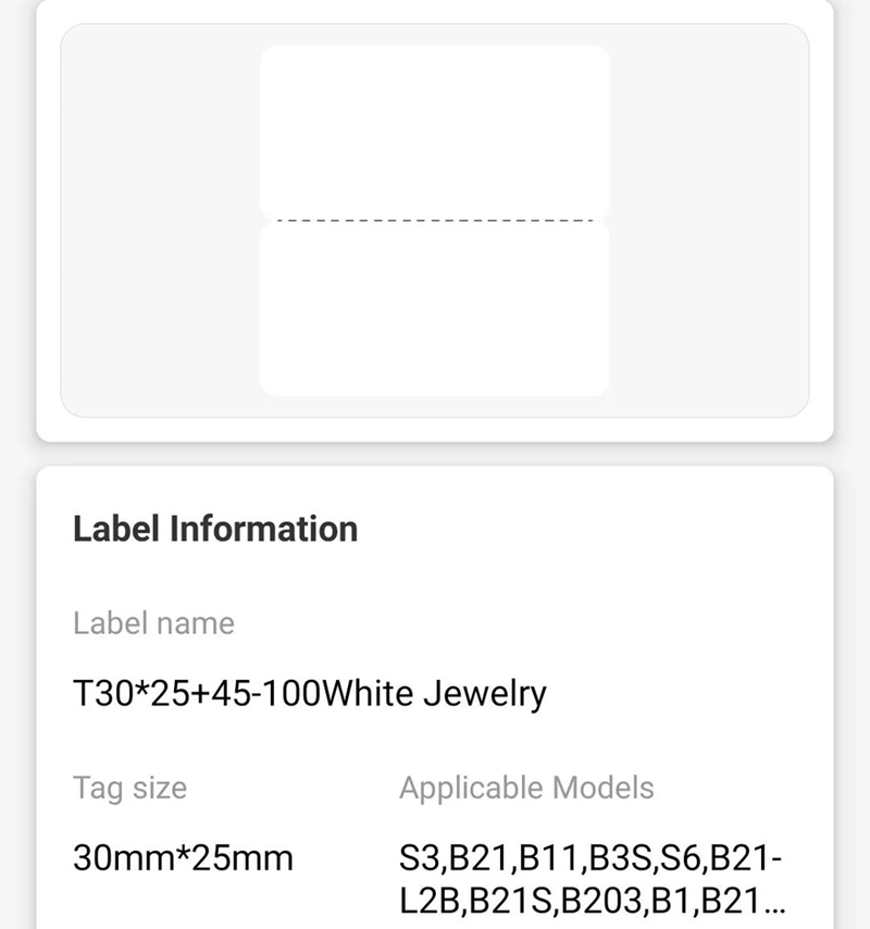 Niimbot 30x25+45 Beyaz Takı Etiketi 100 Ad. B21/B1/B3S İçin (T30*25+45-100)