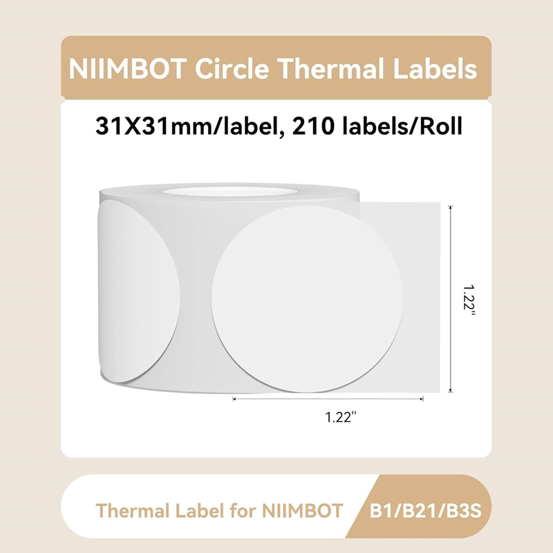 NiiMbot 31X31mm Yuvarlak Beyaz Etiket 210 Ad. B21/B1/B3S İçin (T31*31-210round)