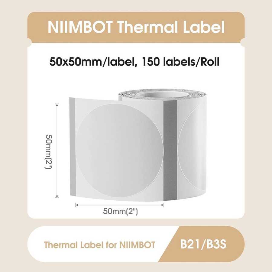 NiiMbot 50x50mm Yuvarlak Şeffaf Etiket B21/B1/B3S İçin 150 Adet Yırtılmaz, Sudan Ve Yağdan Etkilenmez