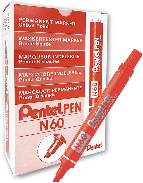 Pentel N60 Kesik Uçlu Perm.Markör Kırmızı