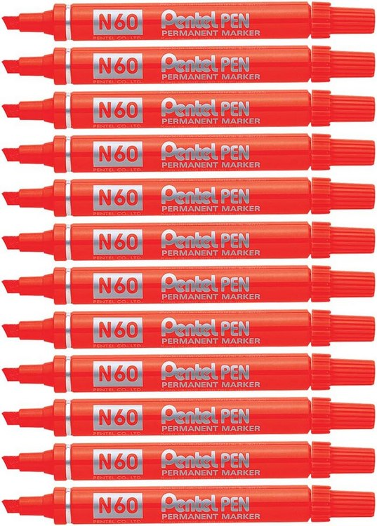 Pentel N60 Kesik Uçlu Perm.Markör Kırmızı