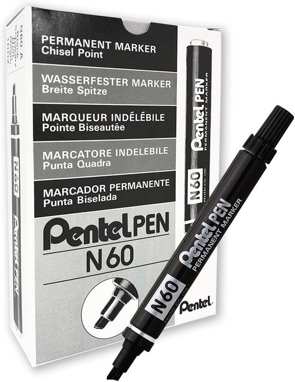 Pentel N60 Kesik Uçlu Perm.Markör Siyah
