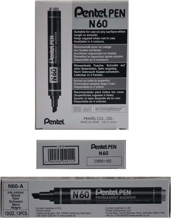 Pentel N60 Kesik Uçlu Perm.Markör Siyah