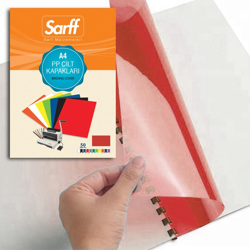 Sarff PP A4 450Mic Şeffaf Kırmızı Kapak 50'Li