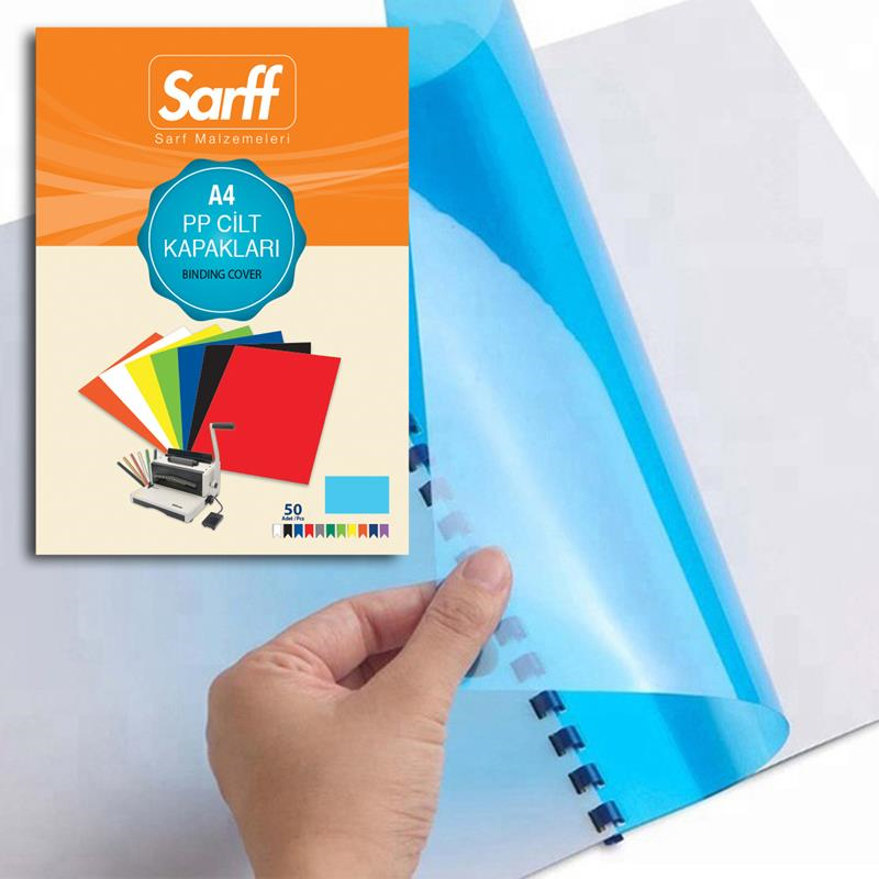 Sarff PP A4 450Mic Şeffaf Mavi Kapak 50'Li