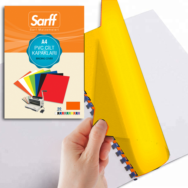 Sarff PP A4 450Mic Şeffaf Sarı Kapak 50'Li