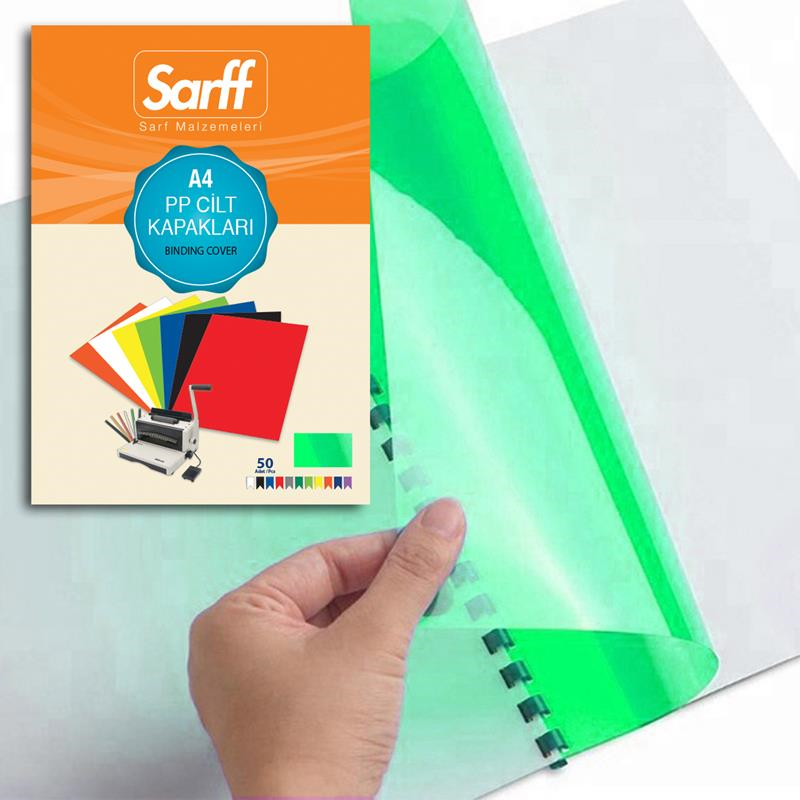 Sarff PP A4 450Mic Şeffaf Yeşil Kapak 50'Li