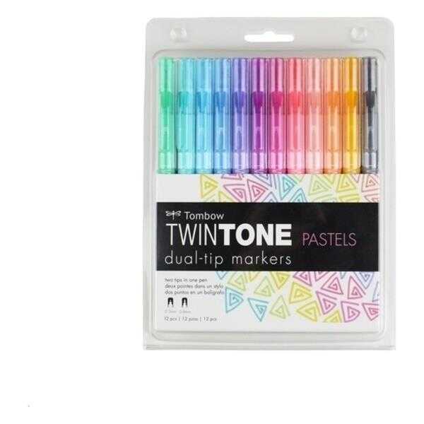 Tombow Twin Tone Dual Tip 12 Renk Pastel Renkler (Grafik Kalem Seti)