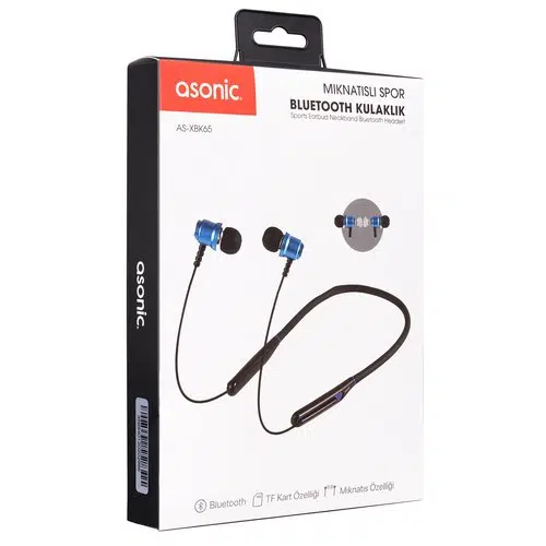 ASONİC AS-XBK65 BOYUN ASKILI MIKNATISLI BLUETOOTH SİYAH/MAVİ