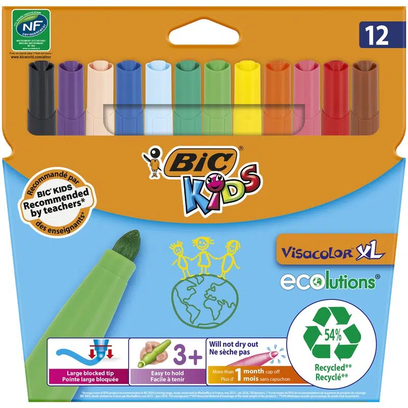 Bic Eco Visa Yıkanabilir Jumbo Keçeli Boya Kalemi 12 Renk
