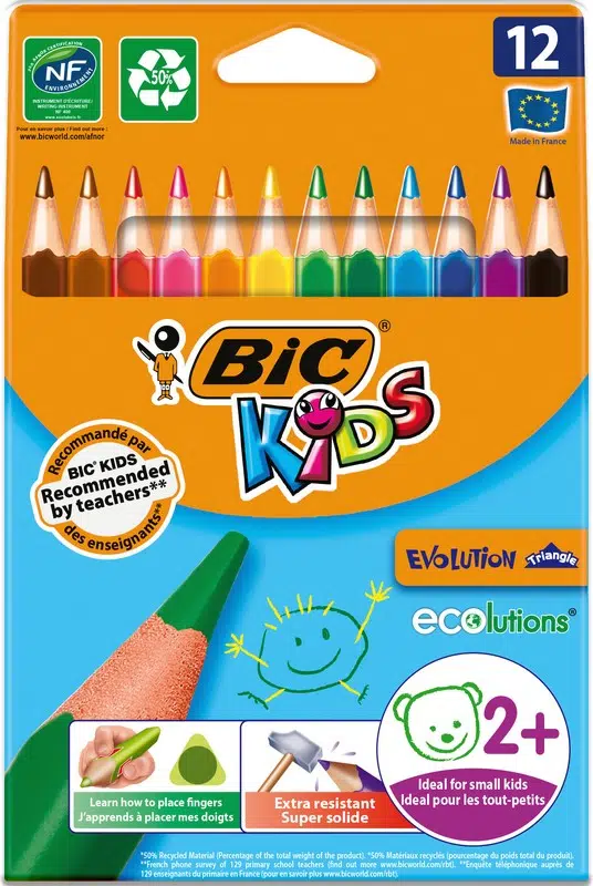 Bic Evolution Üçgen Jumbo Kuru Boya Kalemi 12 Renk