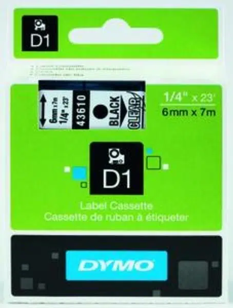 Dymo 43610 D1 Yedek Şerit 6Mmx7Mt ŞeffafSiyah