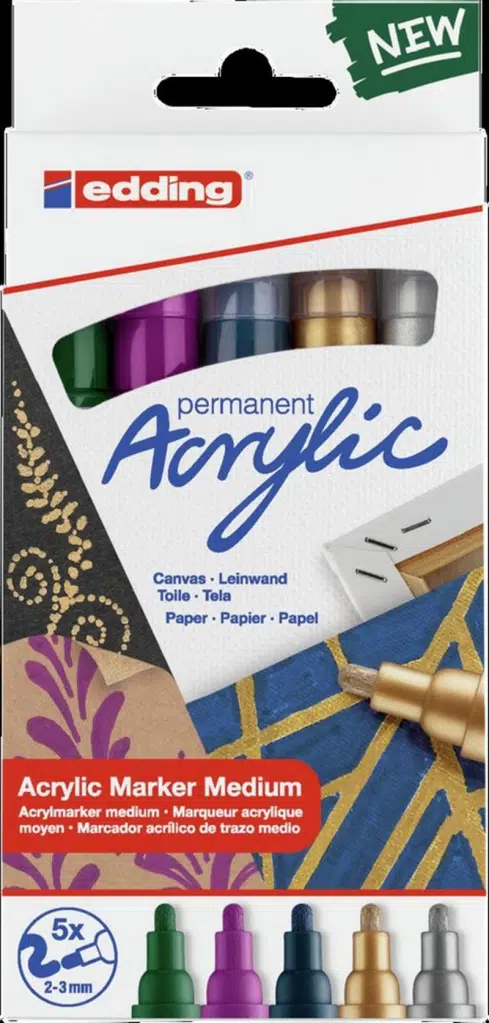 Edding 5100 Orta Uçlu Akrilik Markör 5'li Set Festive