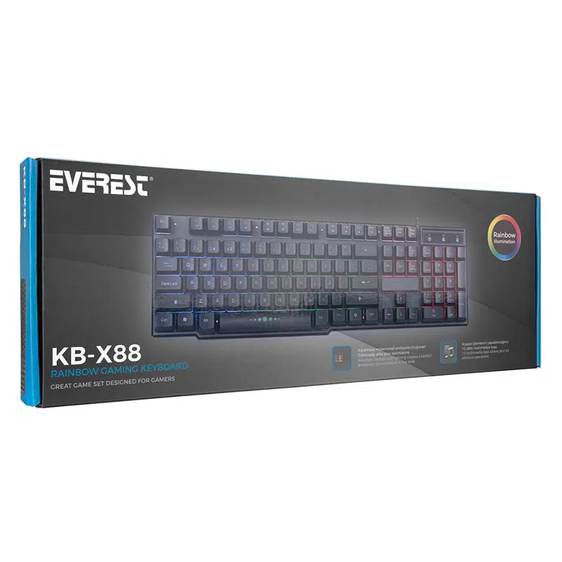 Everest KB-X88 Gaming Işıklı Kablolu Klavye Siyah