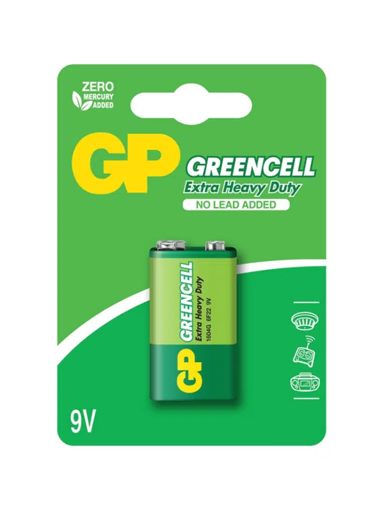 GP 9V Greencell Çinko Pil Tekli Kartela
