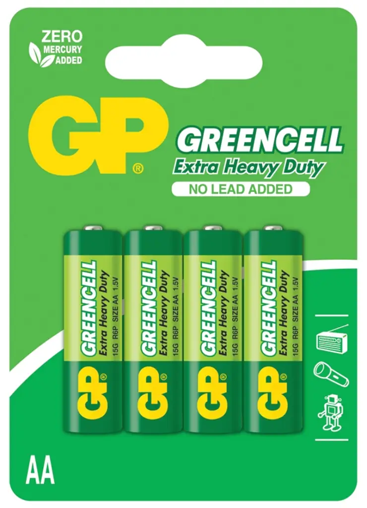 GP R6 Greencell Çinko Karbon Kalem Pil (AA) 4'lü Kartela