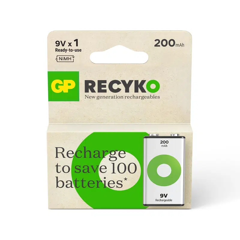 GP Recyko 200mAh Şarjlı 9 Volt Pil (R8H) Tekli