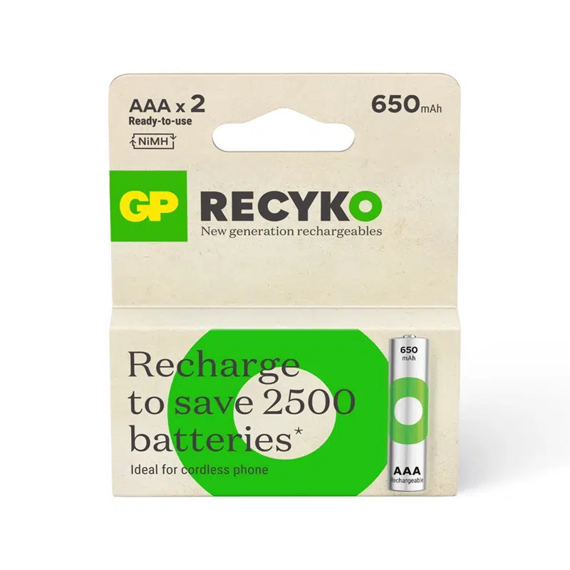 GP Recyko 650mAh Şarjlı İnce Pil (AAA) 2'li