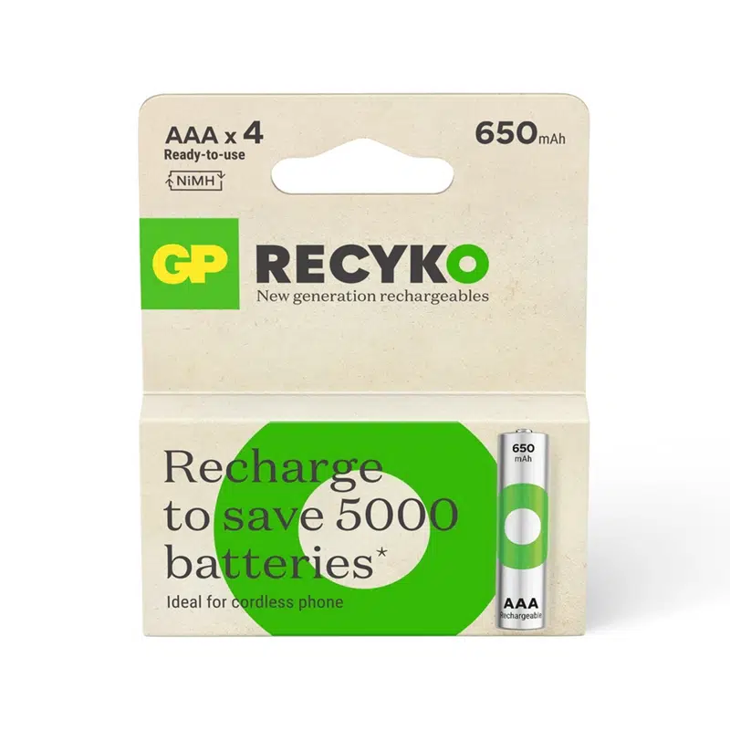 GP Recyko 650mAh Şarjlı İnce Pil (AAA) 4'lü