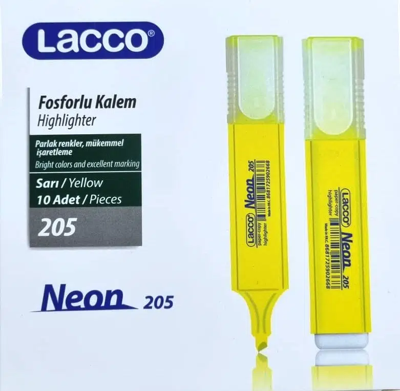 Lacco 205 Neon Fosforlu Kalem Sarı