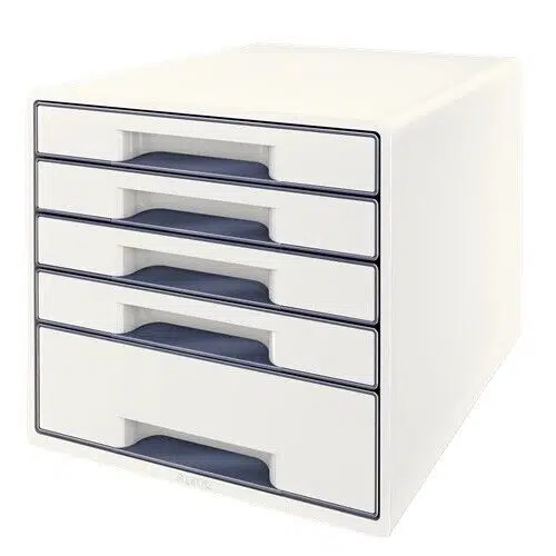 Leitz 5214 WOW Evrak Rafı 5 Çekmeceli Metalik Gri-Beyaz (52142001)