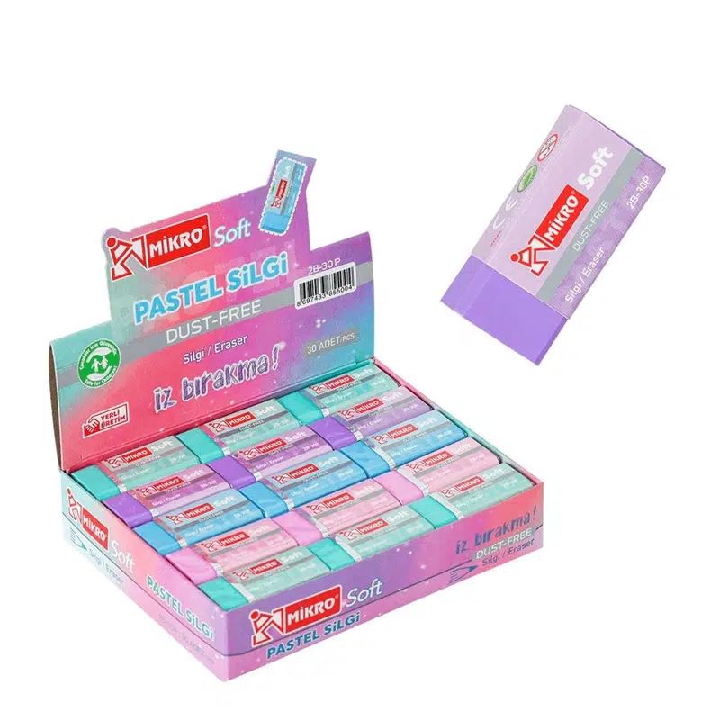 Mikro 2B-30P Soft Pastel Silgi 30'lu Paket