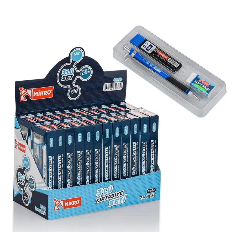 Mikro 3003-3 Versatil 0,7mm+Min+Silgi 3'lü Set