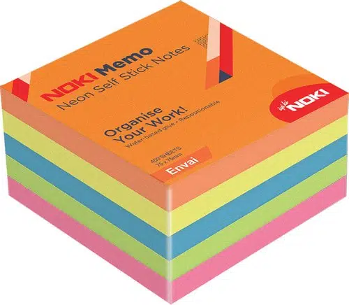 Noki Memo 75x75mm Yapışkanlı Küp Not Kağıdı 450yp Neon Envai