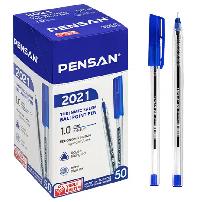 Pensan 2021 Şeffaf Üçgen Tükenmez Kalem Mavi