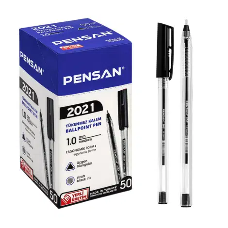 Pensan 2021 Şeffaf Üçgen Tükenmez Kalem Siyah