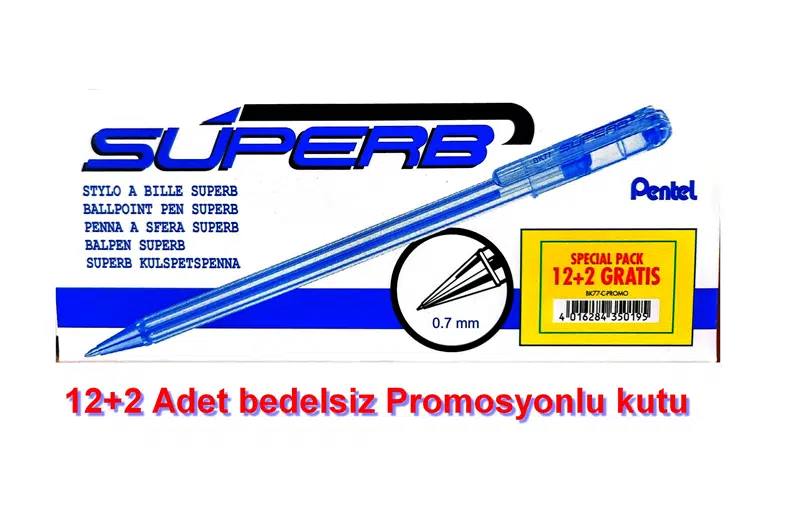 Pentel BK77 Yağ Bazlı Roller Kalem 0,7mm 12+2 Adetlik Kutu Mavi (Y BK77-C-PROMO)