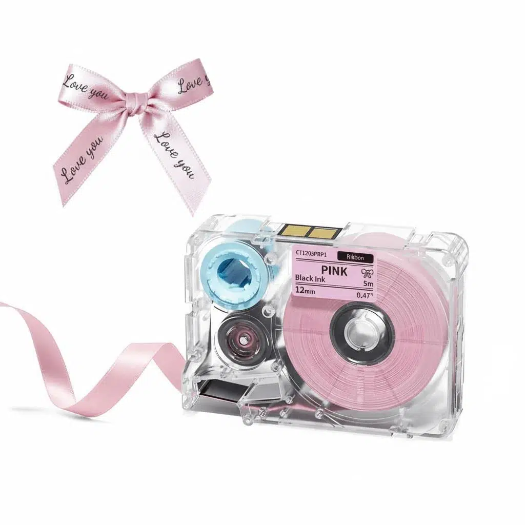 Phomemo 15mmx5mt Kurdele, Pembe Üzerine Siyah, A30/P15 için CT1205PRP1 PINK
