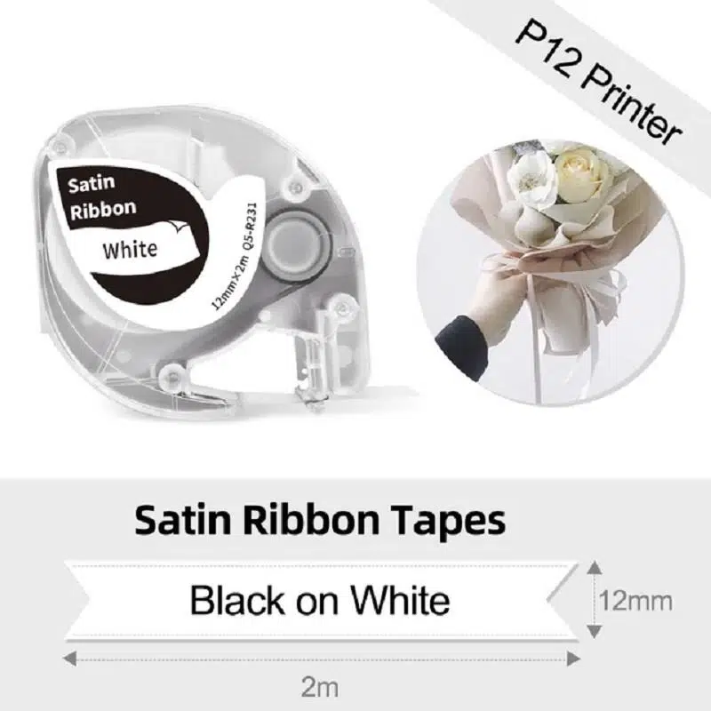 Phomemo Q5-R231 Saten Beyaz Üzerine Siyah 12mmx2m (White) P12/P12pro ve Dymo LetraTag Uyumlu 