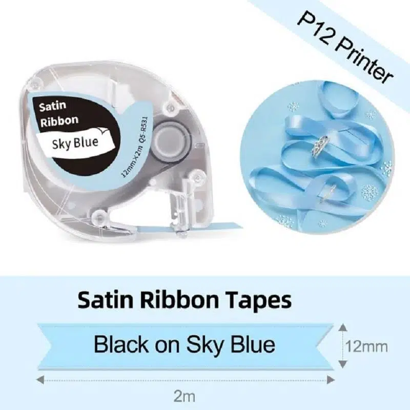 Phomemo Q5-R531 Saten Gökyüzü Mavi Üzerine Siyah 12mmx2m (Sky Blue) P12/P12pro ve Dymo LetraTag Uyum
