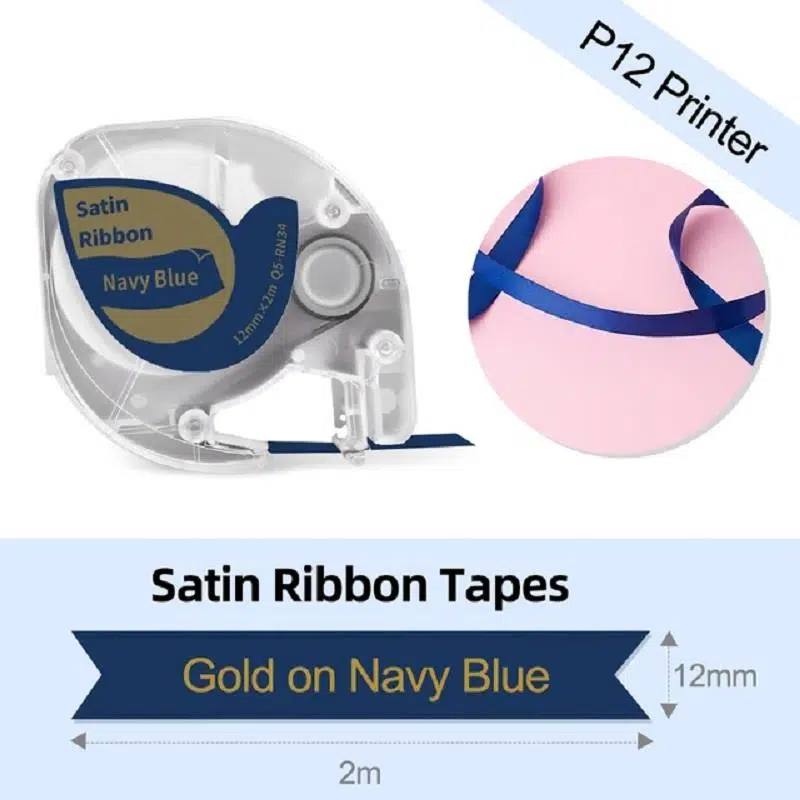 Phomemo Q5-RN34 Saten Lacivert Üzerine Altın 12mmx2m (Gold on Navy Blue) P12/P12pro ve Dymo LetraTa