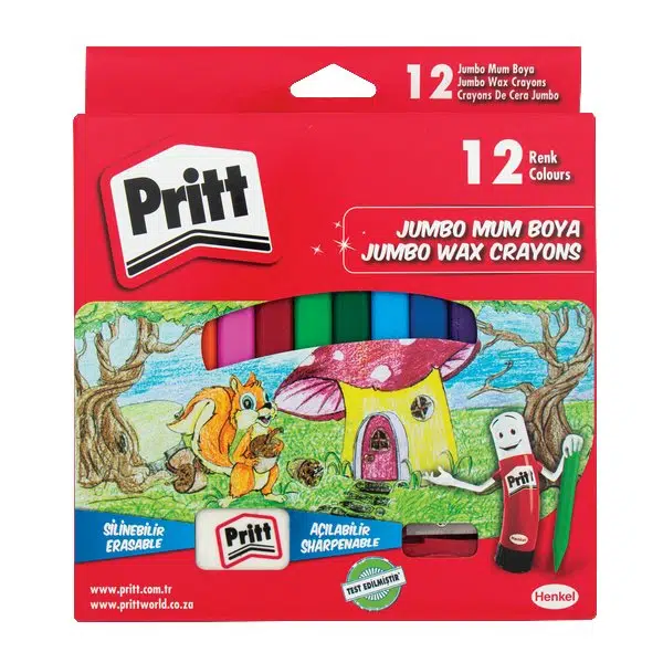 Pritt Jumbo Üçgen Silinebilir Pastel Mum Boya 12 Renk (1655739)