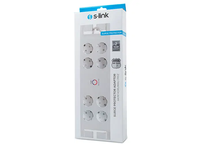 S-LINK SPG3080 2mt 3G 1,5mm2 900 JOULE 8'Lİ AKIM KORUMALI BEYAZ PRİZ