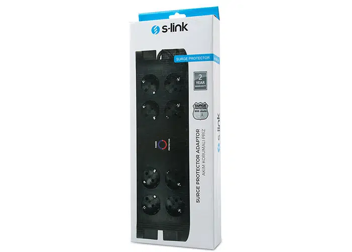 S-LINK SPG3080 2mt 3G 1,5mm2 900 JOULE 8'Lİ AKIM KORUMALI SİYAH PRİZ