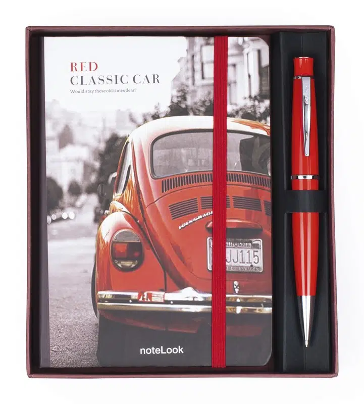 Scrikss Red Classic Car Çizgili A6 Defter&62 Tükenmez Kırmızı