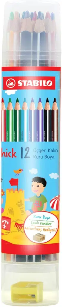 Stabilo 203 Trio Thick Üçgen Kalın Kuru Boya 12 Renk Plastik Tüp