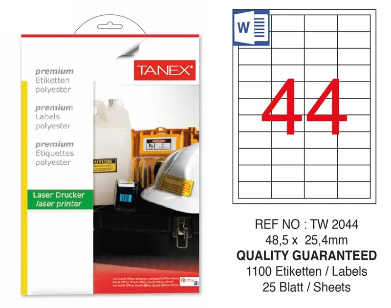 Tanex TW-2044 Polyester Laser Etiket (48,5x25,4) 25'li
